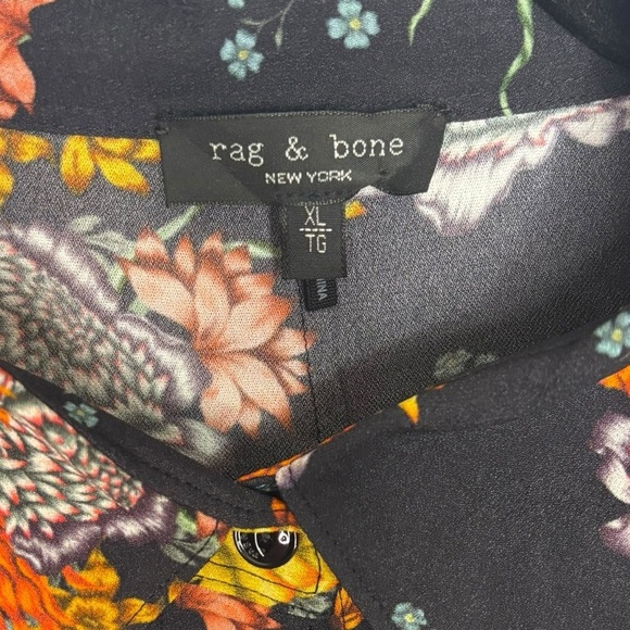 rag & bone Farren Floral Long Sleeve Button-Up Top in Black Floral Size XL - Picture 3 of 13